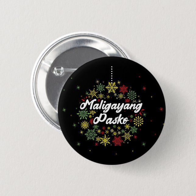Philippinen Weihnachten Maligayang Pasko Snowflake Button (Vorne & Hinten)
