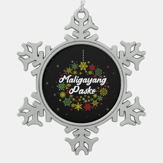 Philippinen Weihnachten Maligayang Pasko Snowflake Schneeflocken Zinn-Ornament (Vorderseite)