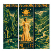 Philippines-El Nido, Rice Terraces-Vintage Gouache