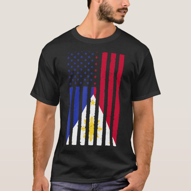 Philippines Roots USA Flaggenerbe Halb Philippino T-Shirt (Vorderseite)
