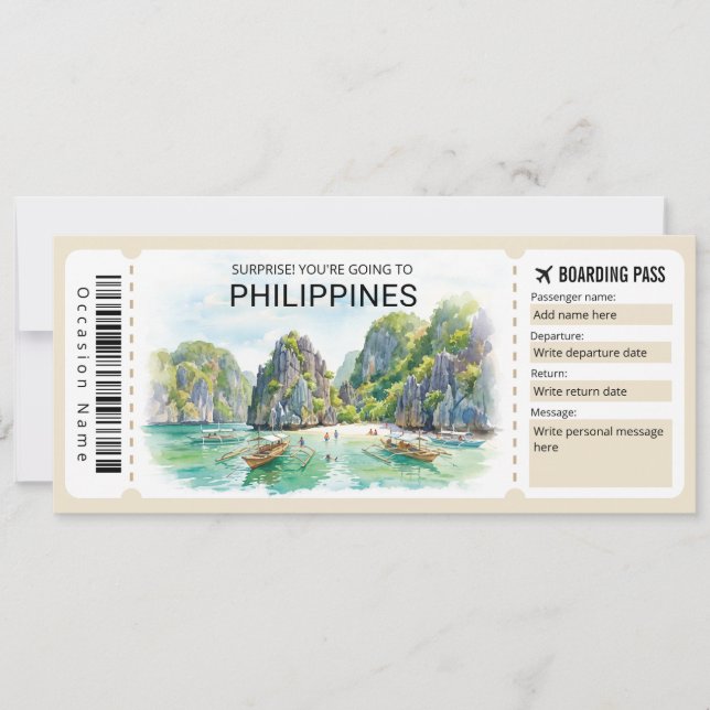 Philippines Trip Boarding Pass Ticket Einladung (Vorderseite)
