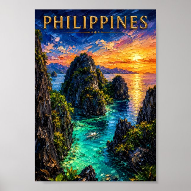 Philippines: Tropical Sunset Palawan Coast Art Sou Poster (Vorne)