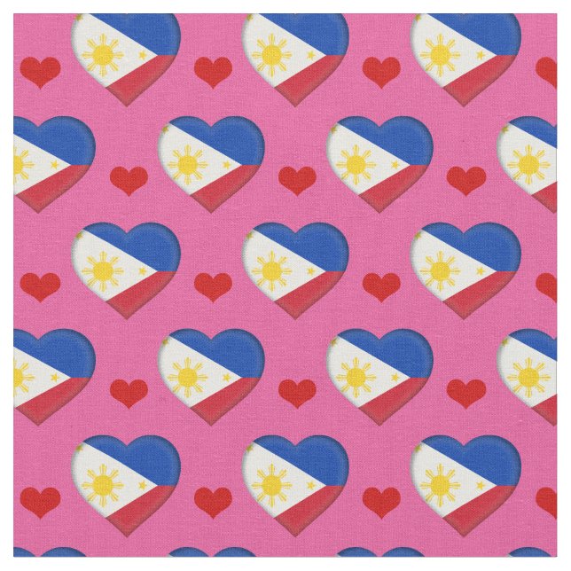 Philippinische Flag & Red Heart Modefabrik Stoff (Nahaufnahme)