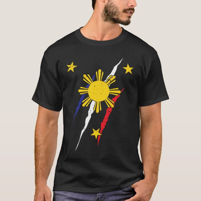 Philippinische Flagge Filipino Filipina Pinoy Prid T-Shirt (Vorderseite)