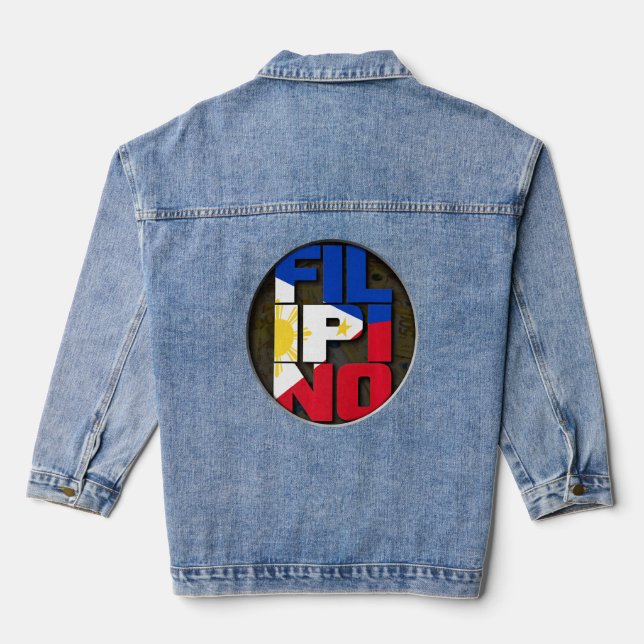 philippinische Flagge Filipino Flagge Pinoy Flagge Jeansjacke (Rückseite)