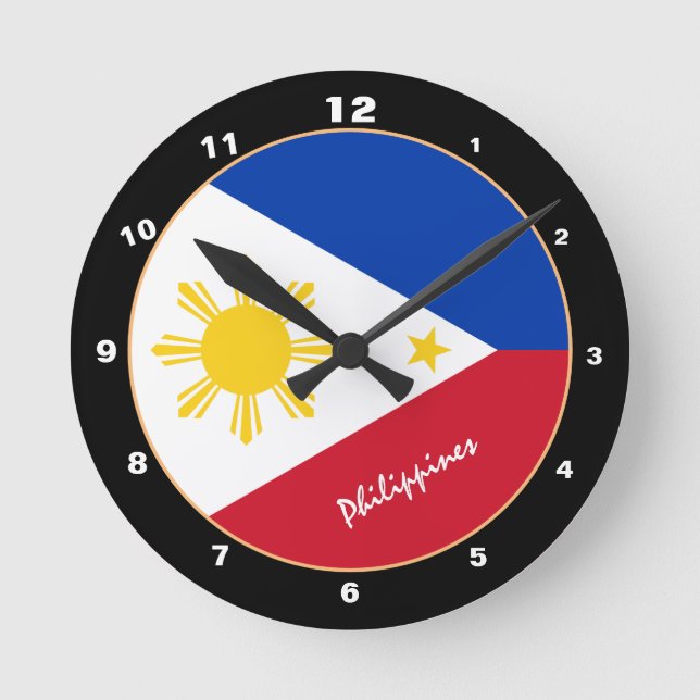 philippinische Flagge, moderne philippinische Zuha Runde Wanduhr (Vorderseite)