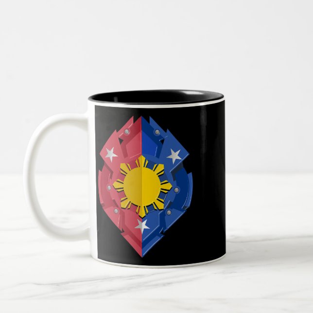 Philippinischer Flaggenschild Philippinisches Kult Zweifarbige Tasse (Links)