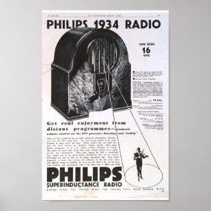 Philips Radio 1934 Werbung antikes Retro Poster