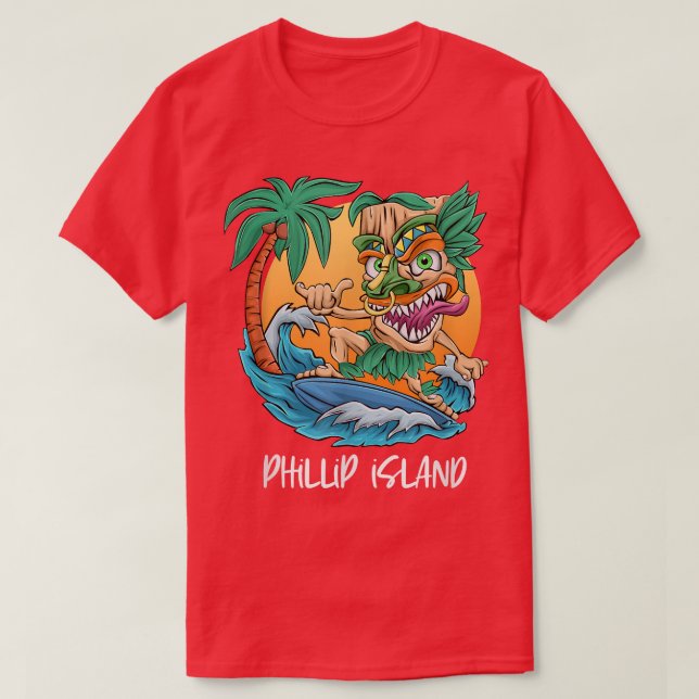 Phillip Island Australia Palm Tree Surfing Beach V T-Shirt (Design vorne)