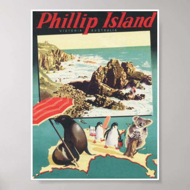 Phillip Island Australia Vintage Travel Poster (Vorne)