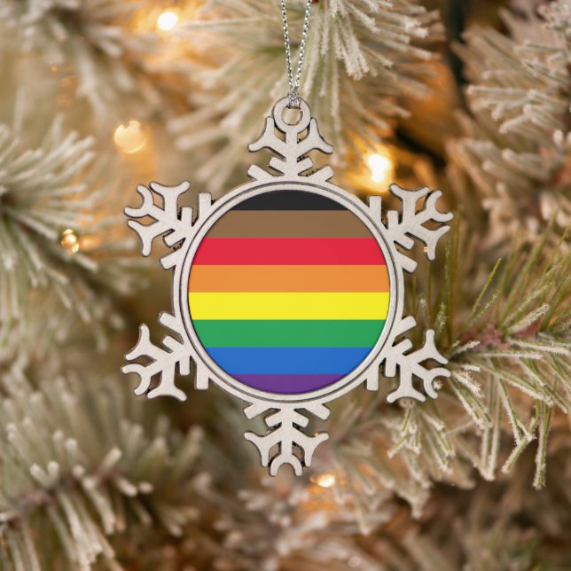 Phillip Regenbogenstolz Gay-Inclusive-Diversity-Fl Schneeflocken Zinn-Ornament (Baum)