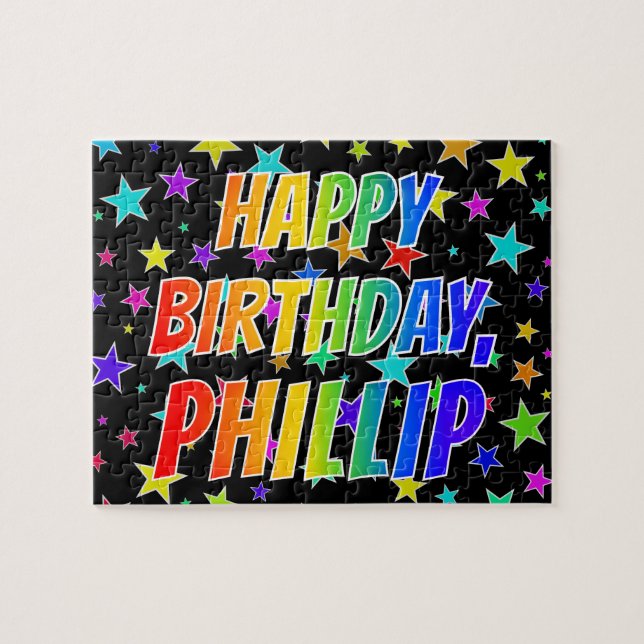 "PHILLIP" Vorname, Spaß "GLÜCKLICHER GEBURTSTAG" Puzzle (Horizontal)
