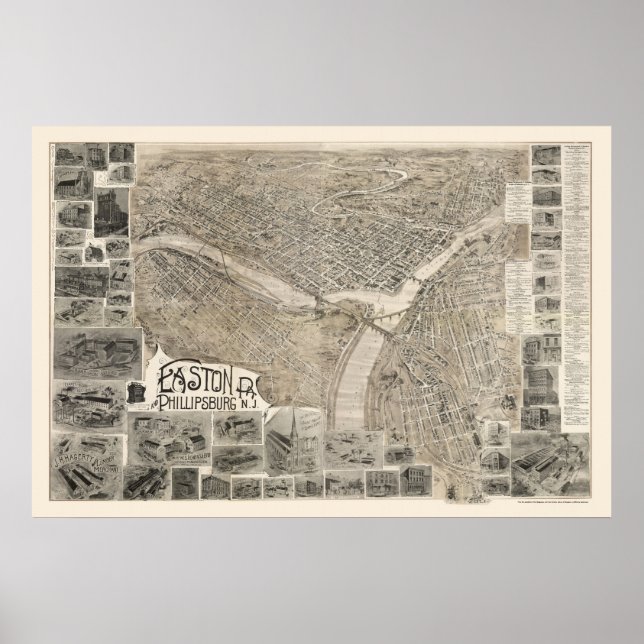 Phillipsburg, NJ & Easton, PA Panorama Karte - 190 Poster (Vorne)