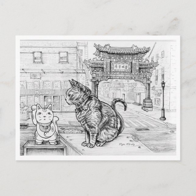 Philly-Katze in Chinatown Postkarte (Vorderseite)