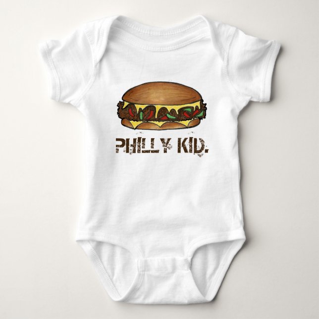 PHILLY KID Philadelphia PA Cheesesteak Sandwich Baby Strampler (Vorderseite)