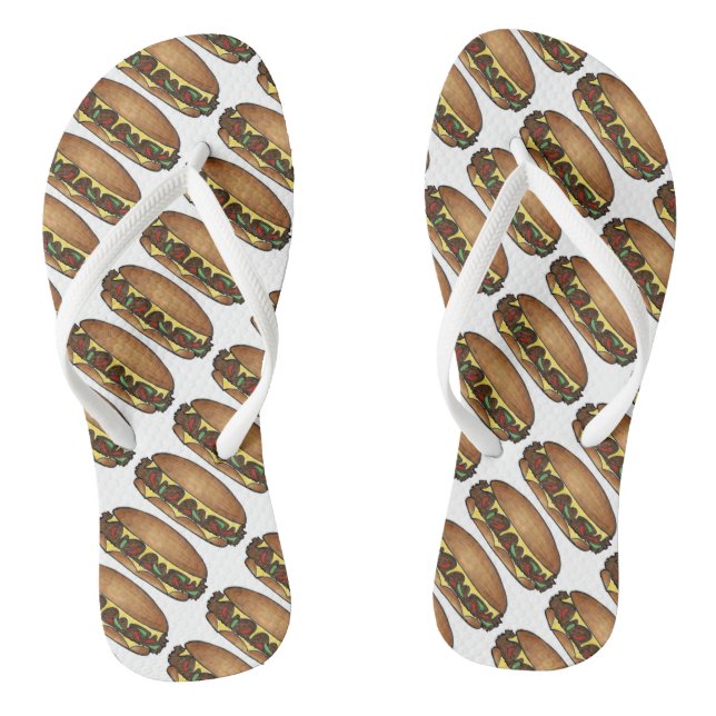 Philly PA Cheesesteak Cheese Steak Sandwich Print Flip Flops (Fußbett)