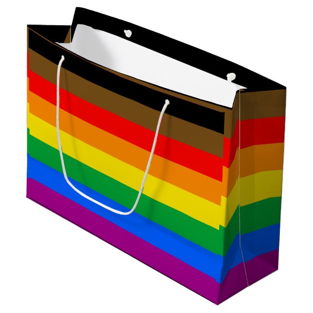 Philly Rainbow Pride Flag Große Geschenktüte (Vorderseite Schrägansicht)