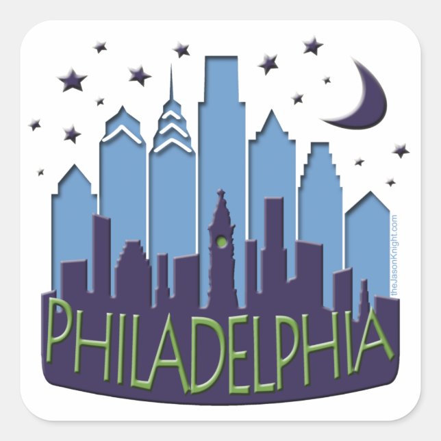 Philly Skyline mega cool Quadratischer Aufkleber (Vorderseite)