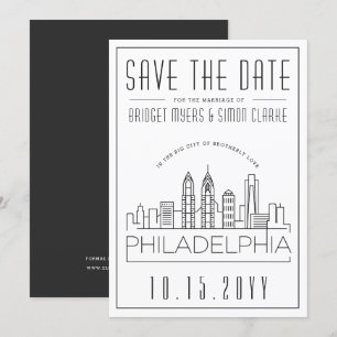 Philly Wedding   Stilisierte Skyline Save the Date Einladung