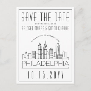 Philly Wedding   Stilisierte Skyline Save the Date Postkarte