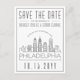 Philly Wedding | Stilisierte Skyline Save the Date Postkarte