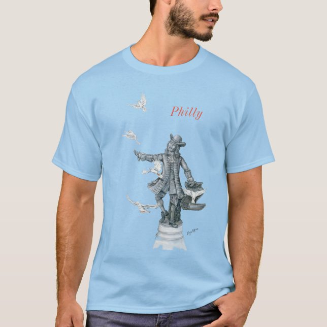 Philly's William Penn-Statue veröffentlicht Tauben T-Shirt (Vorderseite)