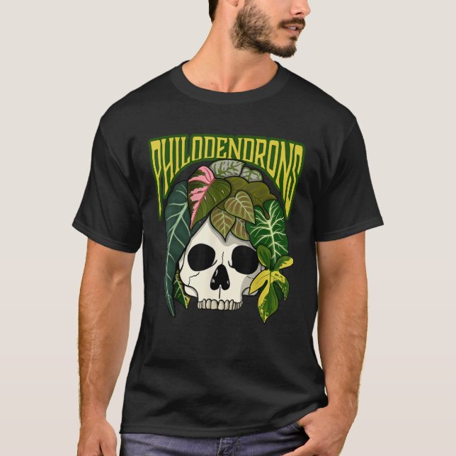 Philodendron House Pflanze Lover Skull Aroids Head T-Shirt (Vorderseite)