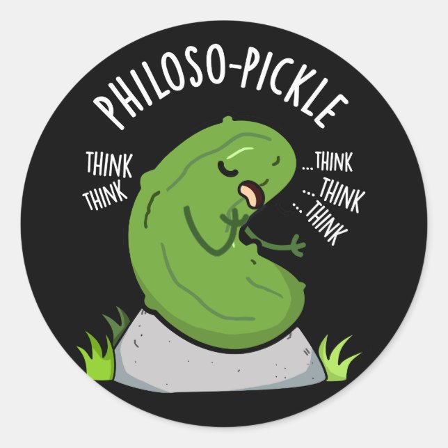 Philoso pickle Funny Pickle Pun Dark BG Runder Aufkleber (Vorderseite)