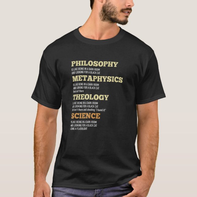 Philosophie Metaphysik Heology Science Black Cat H T-Shirt (Vorderseite)