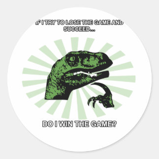 Philosoraptor verliert und gewinnt runder aufkleber