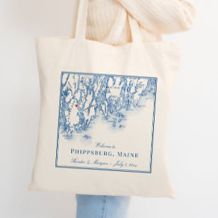 Phippsburg Maine Karte Elegante Hochzeitsbegrüßung Tragetasche