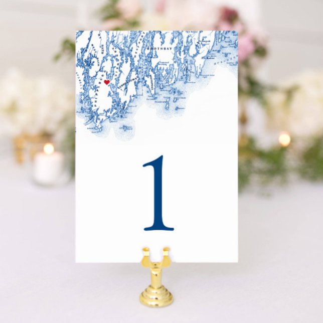 Phippsburg Maine Wedding Elegant Navy Map Tischnummer (These Phippsburg Maine map wedding table numbers are perfect for your 1774 Inn destination wedding)