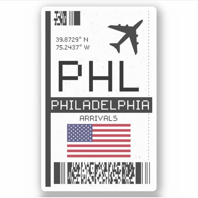 PHL Philadelphia, American Airport Boarding Pass Aufkleber (Vorderseite)