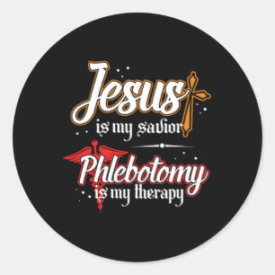 Phlebotomie ist meine Therapie Jesus Phlebotomist  Runder Aufkleber