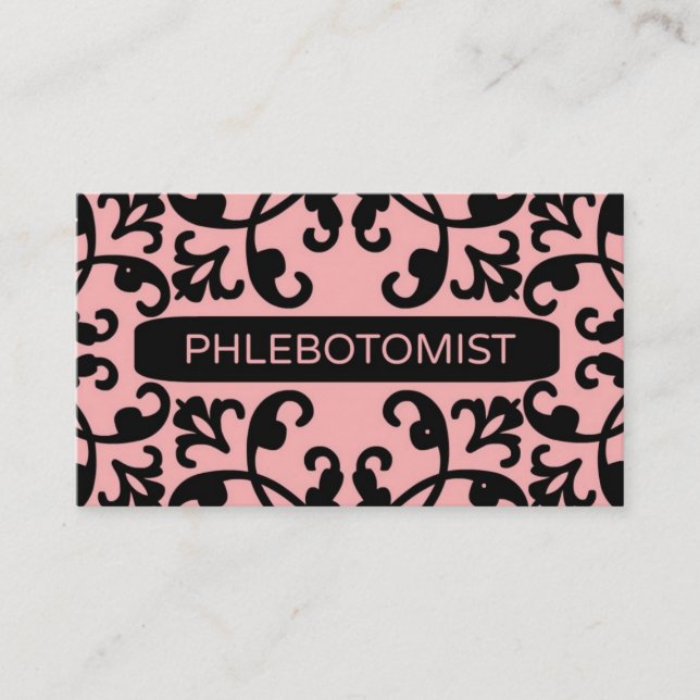 Phlebotomie Peach Damask Business Card Visitenkarte (Vorderseite)