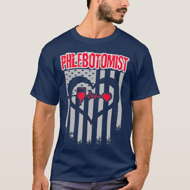 Phlebotomist Flag Needle Phlebotomie Techniker T-Shirt (Vorderseite)