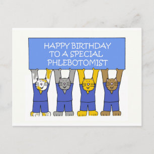 Phlebotomist Happy Birthday Cartoon Katzen Postkarte