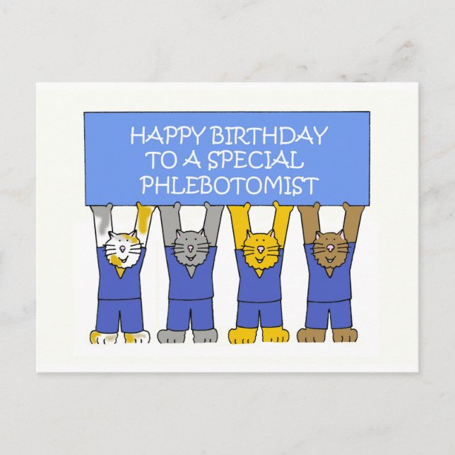 Phlebotomist Happy Birthday Cartoon Katzen Postkarte (Vorderseite)
