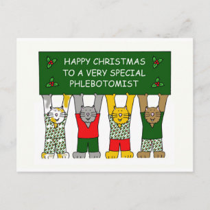 Phlebotomist Happy Christmas Cartoon Cats Feiertagspostkarte