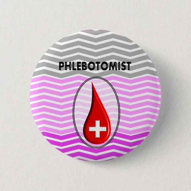 Phlebotomist rosa Zickzack Blut-Tropfen Button (Vorderseite)