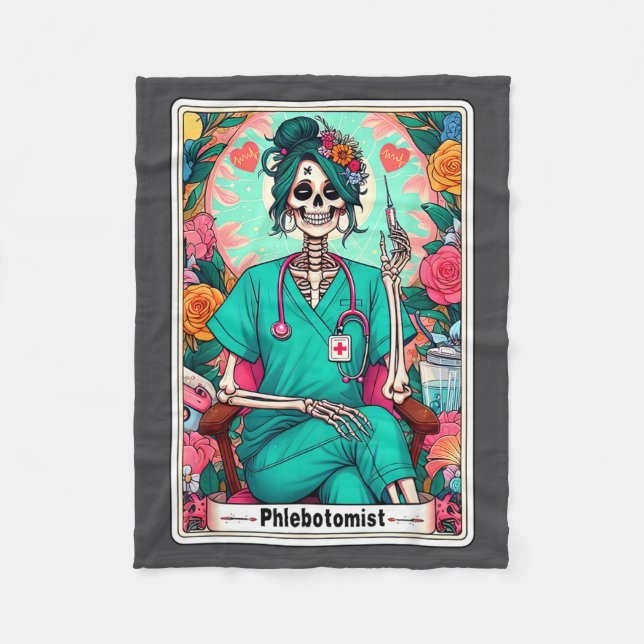 Phlebotomist Tarot Card Skeleton Phlebotomy Tech P Fleecedecke (Vorderseite)