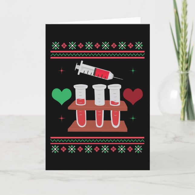 Phlebotomist Ugly Christmas Sweater Xmas Karte (Vorderseite)