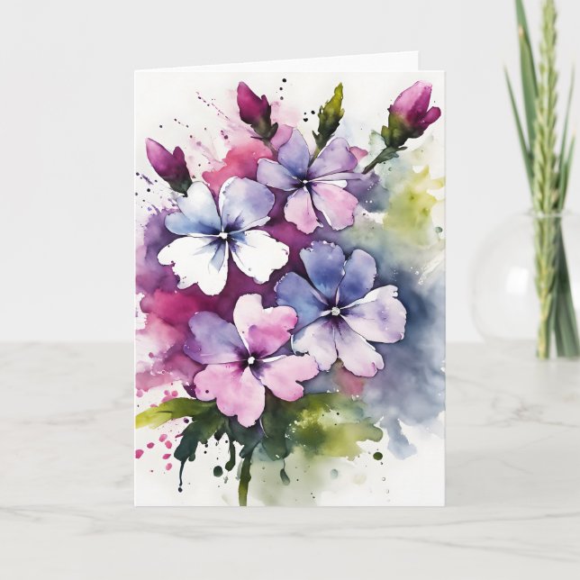 Phlox - Aquarellblumen Karte (Vorderseite)