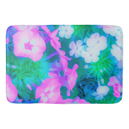 Phlox-Blume in Rosa, Grün, Blau und Weiß. Badematte