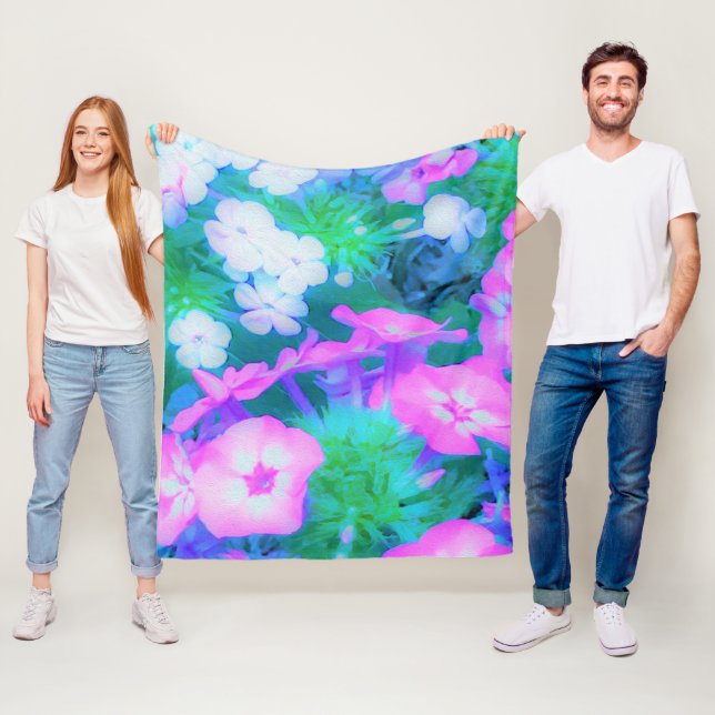 Phlox-Blume in Rosa, Grün, Blau und Weiß. Fleecedecke (Beispiel)