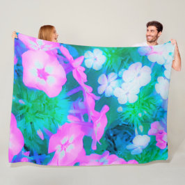Phlox-Blume in Rosa, Grün, Blau und Weiß. Fleecedecke