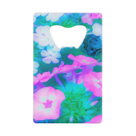 Phlox-Blume in Rosa, Grün, Blau und Weiß. Geldbeutel Flaschenöffner