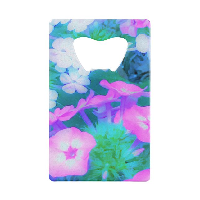 Phlox-Blume in Rosa, Grün, Blau und Weiß. Geldbeutel Flaschenöffner (Vorderseite)