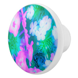 Phlox-Blume in Rosa, Grün, Blau und Weiß. Keramikknauf