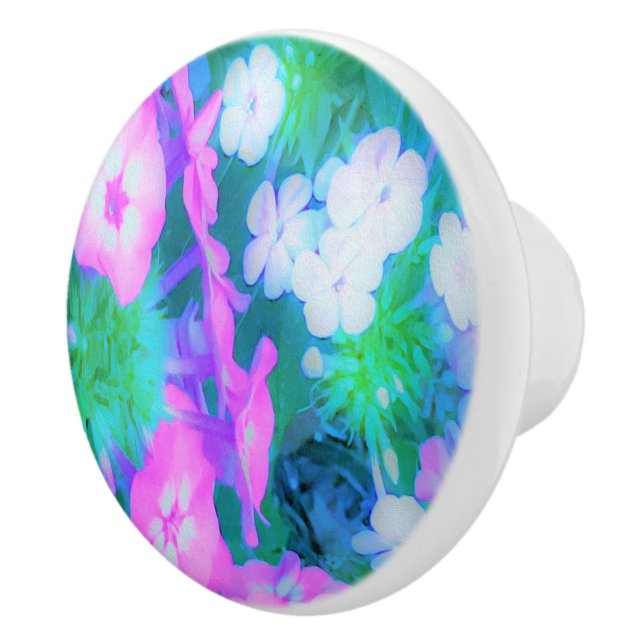 Phlox-Blume in Rosa, Grün, Blau und Weiß. Keramikknauf (Rechts)